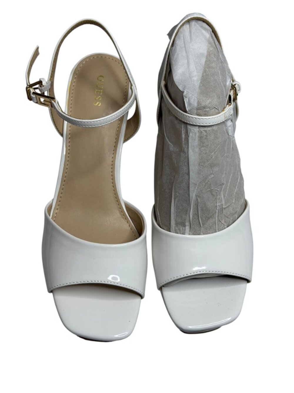 Guess Zione Sandals Shoes Faux Patent Leather Platform Wedge White 10 NIB - Picture 2 of 14